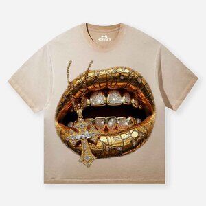 Noissey - Desert Gold Art Diamond Lips Print T-Shirt 2XL - NEW